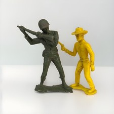 Vintage Cowboy Army Action Figure Toys Large Louis Marx WWII Yellow 6" Lot of 2