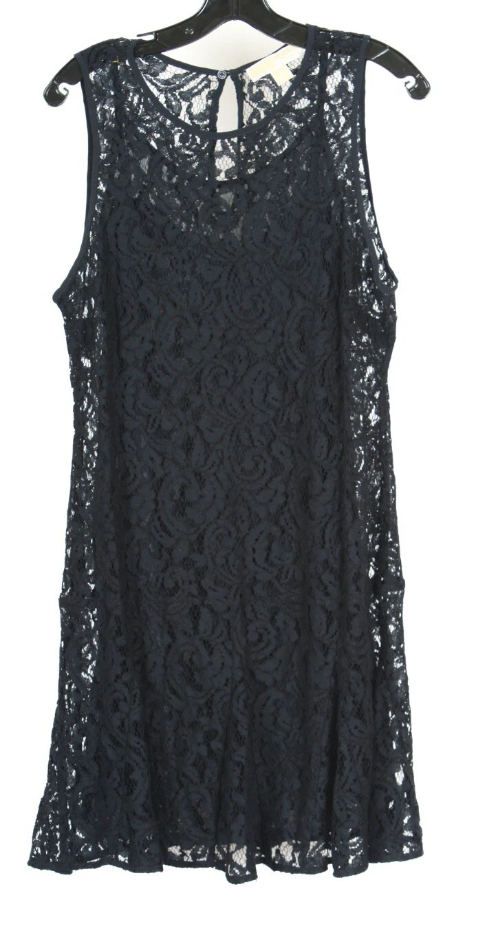 Abito da donna Michael Kors 10 blu navy linea a pizzo foderato senza maniche