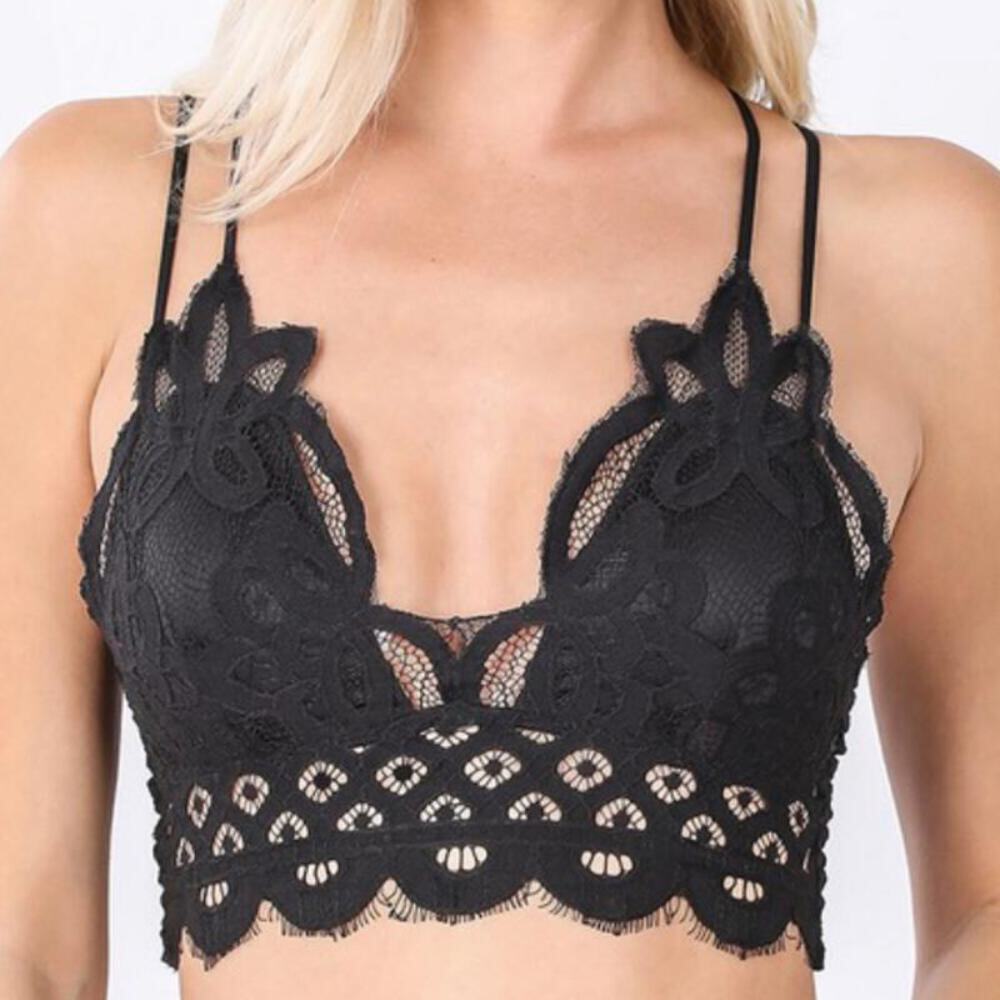 Crochet Sexy Lace Bralette Removable Pads Cross Back Adjustable Strap Wirefree