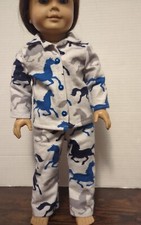 Caballos 🐴Pijama de franela para caballos azules se adapta a niña o niño de 18" Logan Nicki Saige