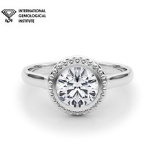 IGI D/VS Lab Grown Round Cut Diamond Bezel Set Solitaire Engagement Ring.