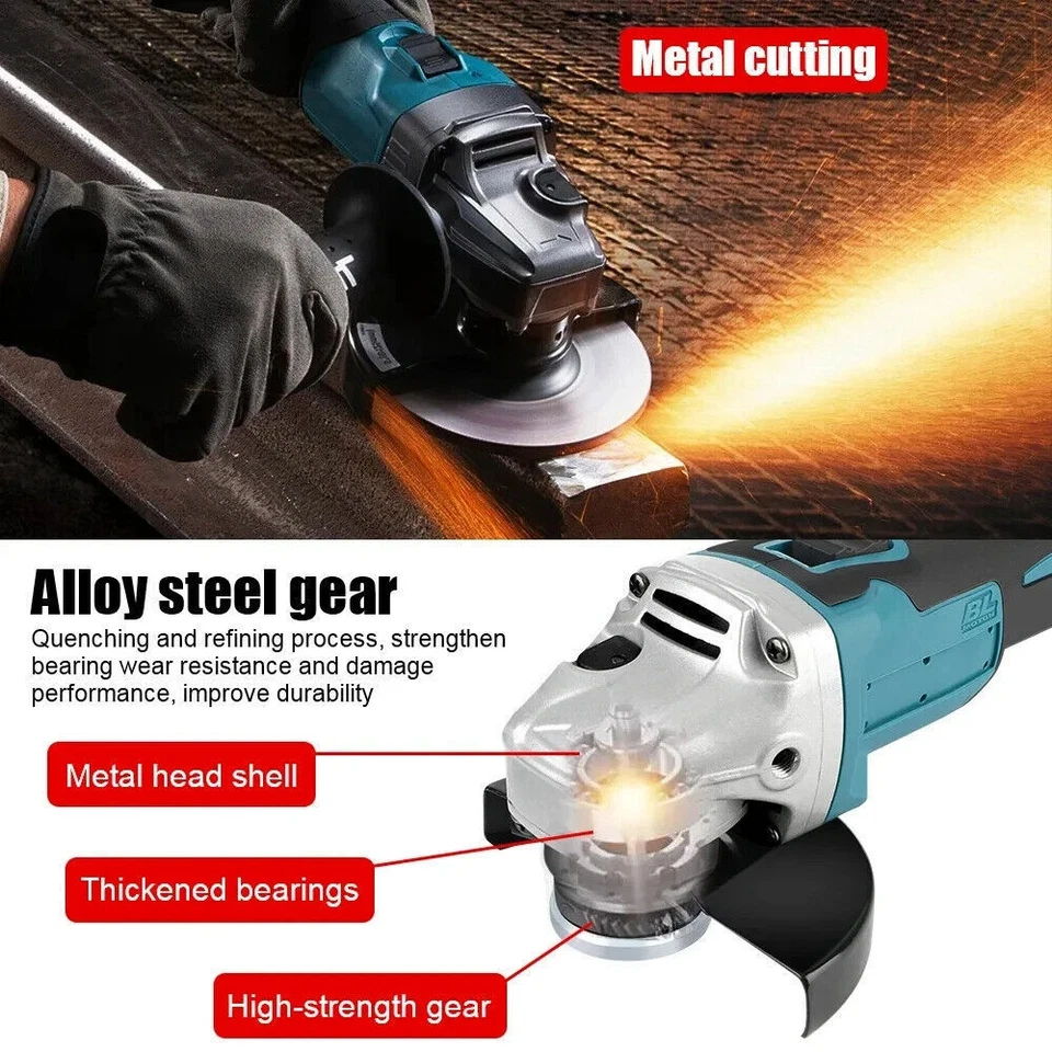 Angle Grinder Cordless Electric Cut‑Off Tool Kit 5.5Ah Battery 18V For Makita - Image 3 of 4