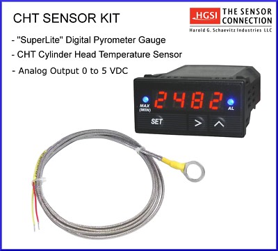 CHT Cylinder Head Sensor 14mm ID & Digital Pyrometer Kit, 0-5V Analog Output