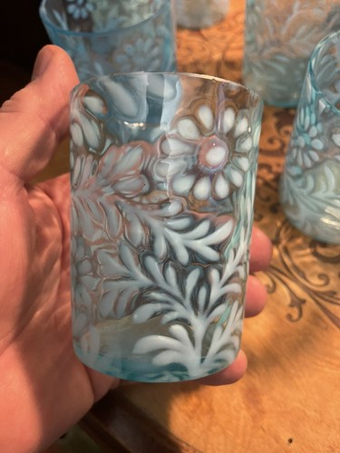 BEAUTIFUL SIX VICTORIAN NORTHWOOD BLUE OPALESCENT Flower & Fern TUMBLERS C1902 - Picture 2 of 21