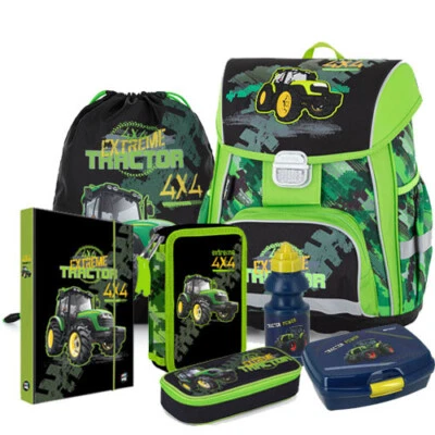 OXYBAG Traktor Ranzen Schulranzen Rucksack Tornister Schulrucksack Set 7 teilig