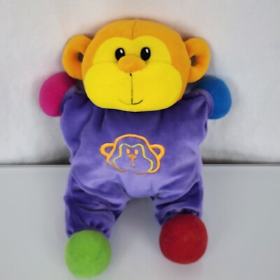 Lamaze Stuffed Plush Monkey Rattle Baby Toy Lovey Velour Purple Orange Crinkle