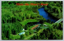 Michi-Aho Motel Resort Aerial View Crystal Falls MI C1960's Postcard C19