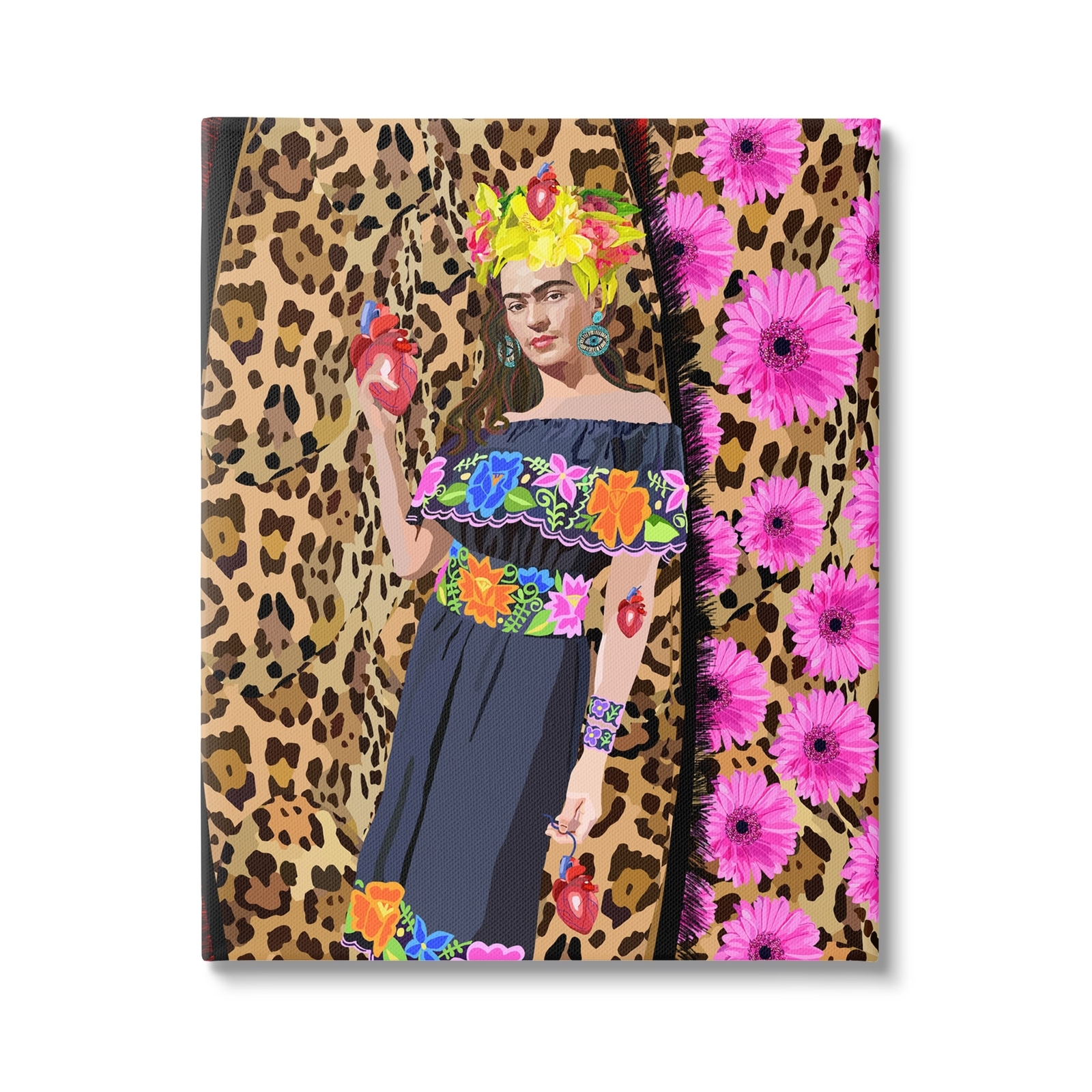 Stupell Glamorous Frida Standing Leopard Pattern Bold Floral