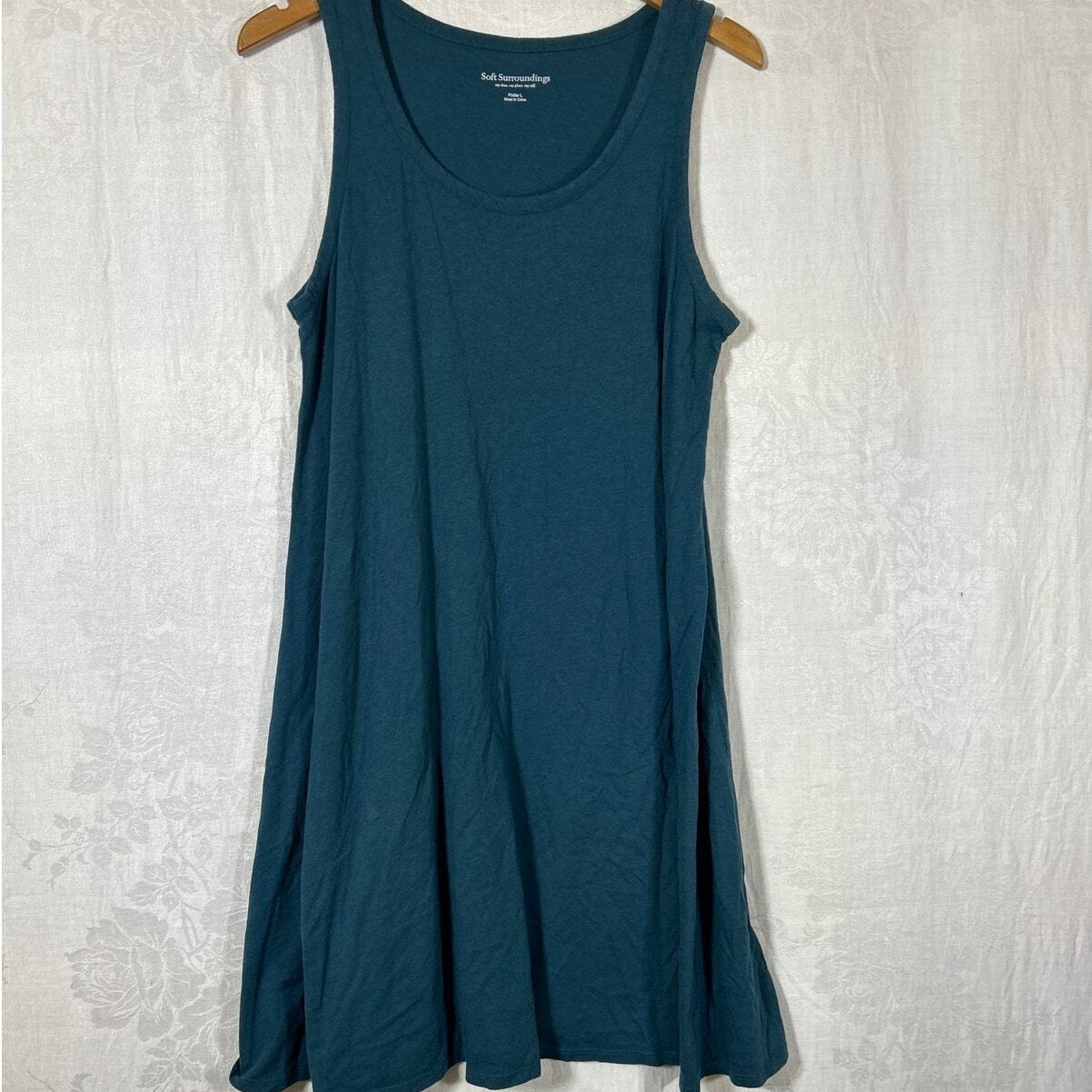 Soft Surroundings Tank Dress Large PETITE Teal Cotton Modal Knee Length