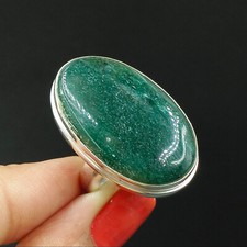 Natural Green Aventurine Oval Gemstone 925 Sterling Silver Adjustable Ring