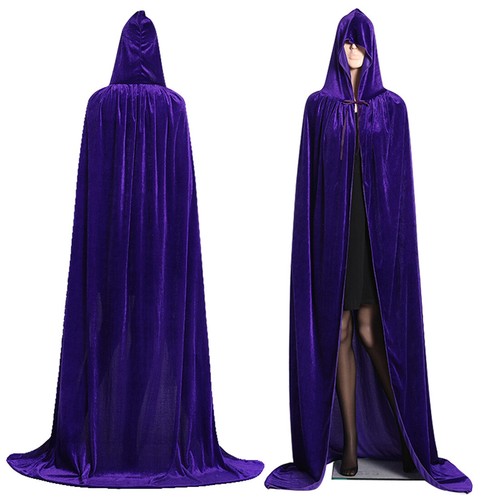 Halloween Velvet Cloak Cape Gothic Hooded Costume Vampire Cosplay Party Medieval - Picture 15 of 20