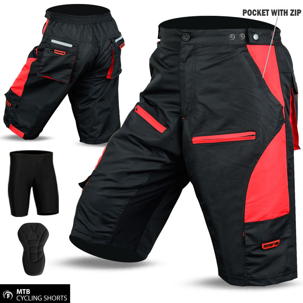 Cycling MTB Short Off Road Cycle Coolmax Padded Liner Shorts Red