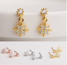 Sterling Silver Dangle Snowflake Cubic Zirconia Stud Earrings Drop Gift Box F33