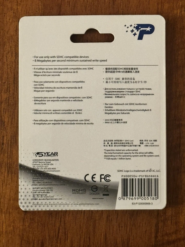 NEW Patriot Signature Line 8gb SDHC Secure Digital High Capacity Class 6 - Image 2 of 2