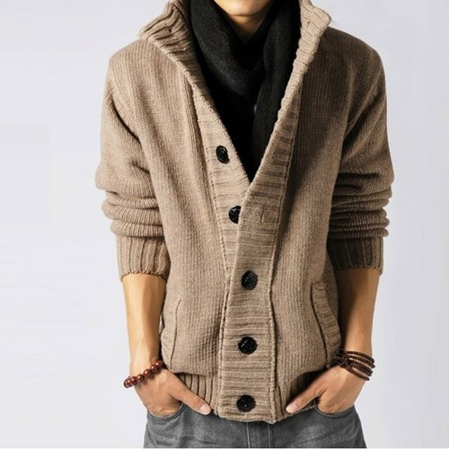 Men's Stand Up Collar Cardigan Knitting 