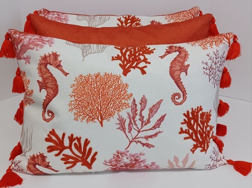 3 Milli Home Indoor Outdoor Pillows 19" X 12" Feather Filled Coral Orange, New - Picture 2 of 4