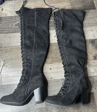 Top Moda Thigh High Heeled Boot Womens 7.5 Rock Punk Moody Edgy Corporate Goth