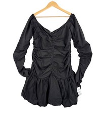 ASOS Off shoulder ruched bodice mini dress bubble skirt black cocktail sz 12