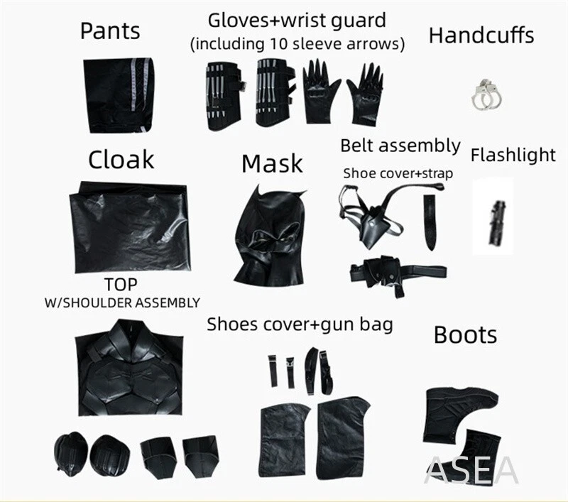 Lote completo de botas masculinas 2022 The Batman fantasia cosplay Bruce Wayne roupa máscara - Imagem 2 de 4