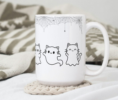 Halloween Kitties Coffee Tea Mug Cup 15 Oz Ceramic White, Cat Lover by Mugzan