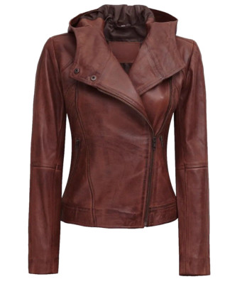 Premium Womens Real Leather Lambskin Brown Cognac Moto Biker Soft Leather Jacket