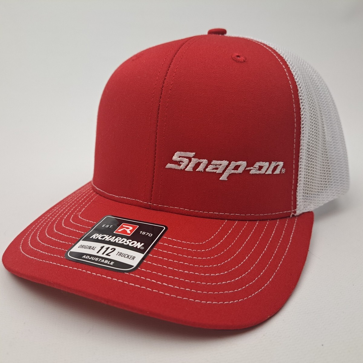 Richardson 112 Trucker Cap Hat Mesh Snapback Red White Snap-On Embroidered