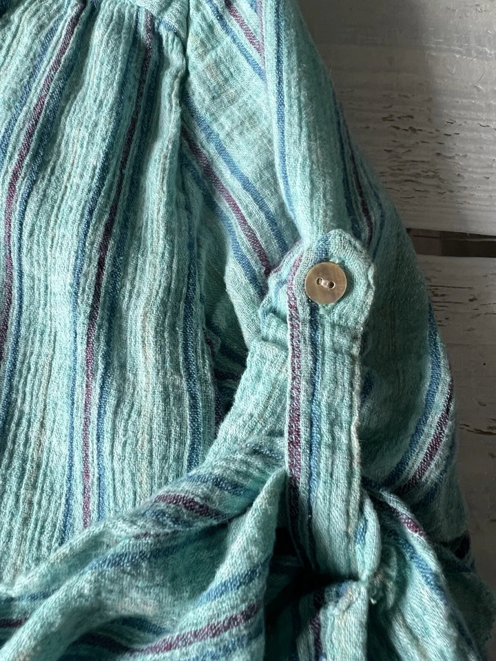 Spell & The Gypsy Teal Striped Romper Playsuit Sz S Linen Blend - Image 3 of 4