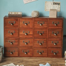 Retro Chest of Drawer Wooden Desktop Trinket Cabinet 16 Drawer Storage Organizer