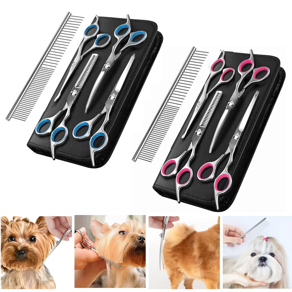 Professional Hair Fur Cutting Scissors Pet Dog Grooming Curved Shears Tool Kit - Image 2 of 4
