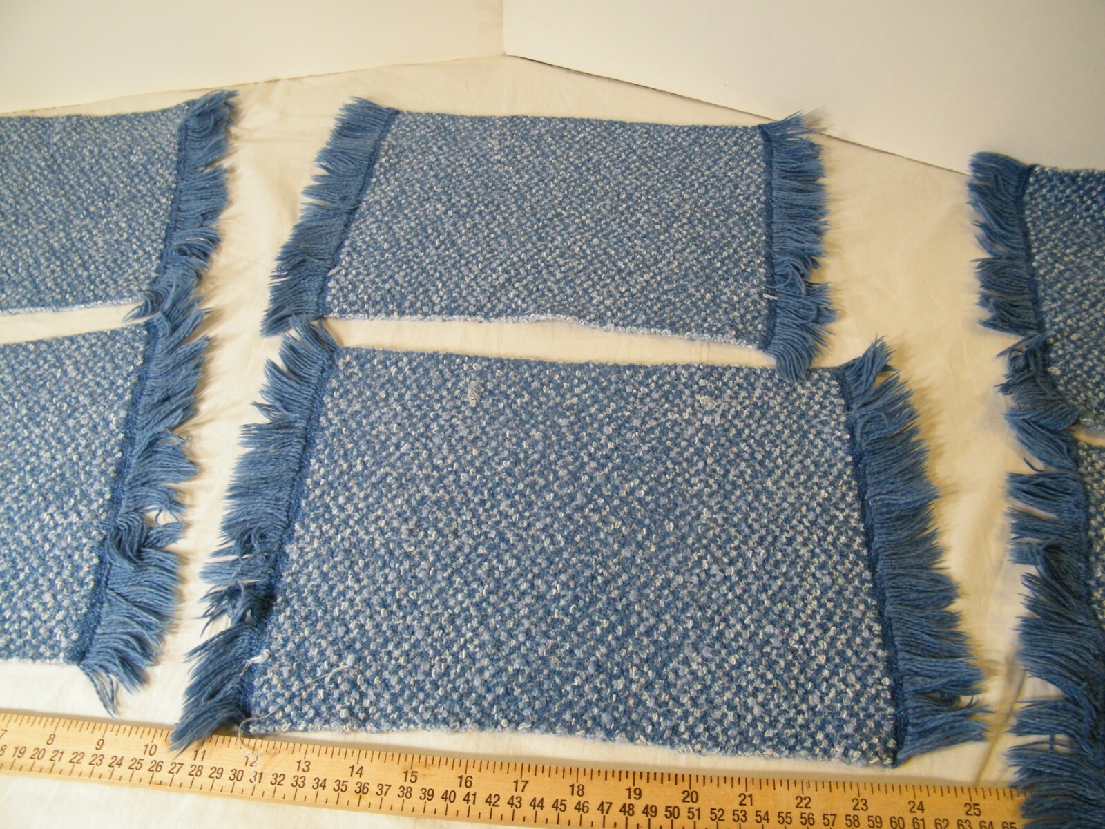 LOT SET 6 PLACEMATS BLUE HOMESPUN COUNTRY FARMHOUSE WOVEN FRINGED