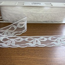 30 Ft Lace Trim For Sewing White Sparkly Bow Knot Pattern 1.75 Wide Scallop