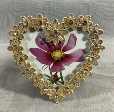 Floral Beaded Heart Shaped Picture Photo Frame 3 X 3