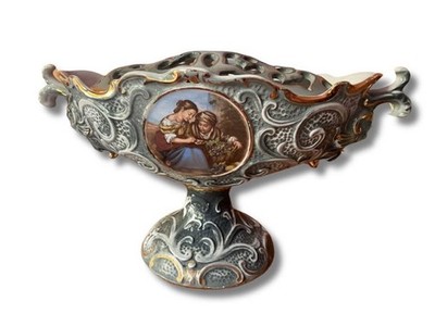Capodimonte Style Porcelain Jardiniere Bowl Reticulated Lid Hand Painted 2010