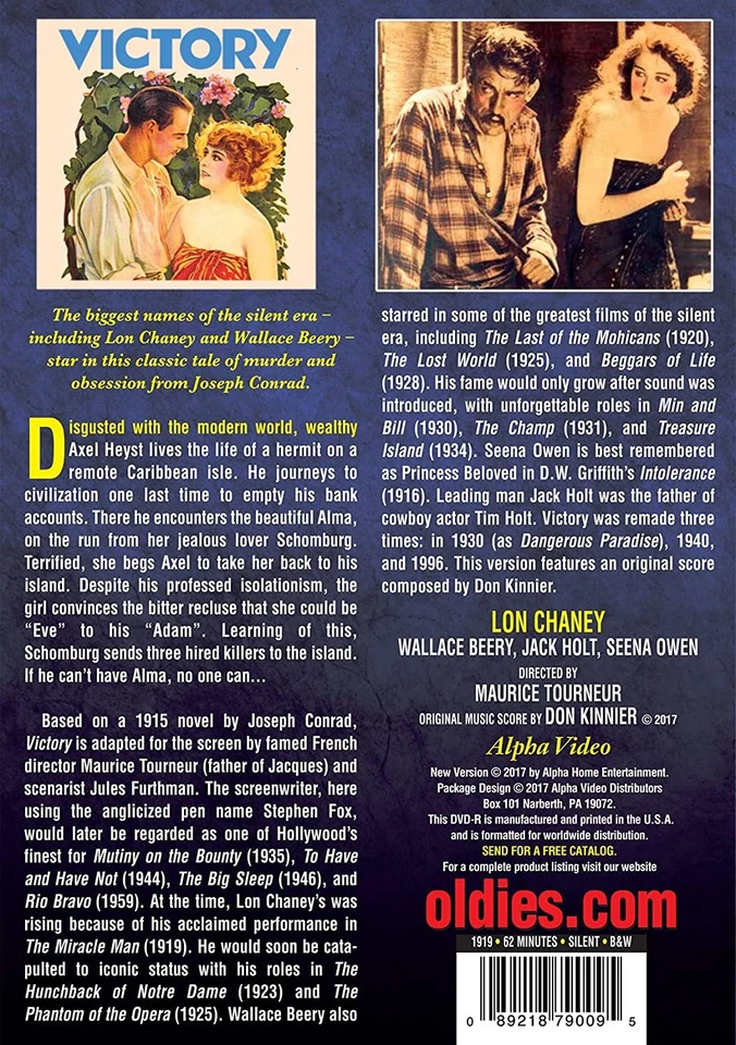 Victory (Silent) (DVD) Jack Holt Lon Chaney Seena Owen Wallace Beery (US IMPORT) - Image 3 of 3