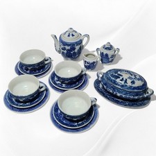 20pc Vintage 1950's Childrens Tea Set Miniature Blue White Ceramic Japan