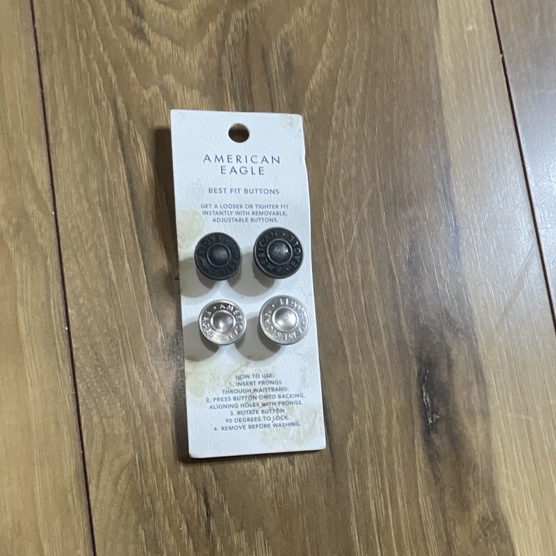 American Eagle Best Fit Removable Metal Jeans Buttons Black/Silver 4-Pack