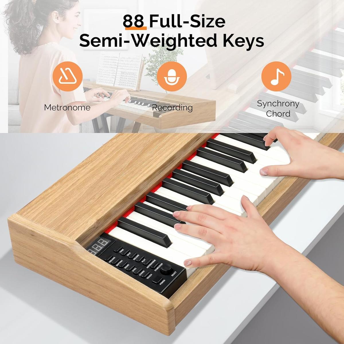 GLARRY Digital Piano Keyboard，Portable 88 Keys Semi-Weighted