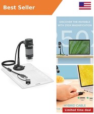 USB Digital Microscope 250x, 2MP Micro Camera with Flexible Arm Stand