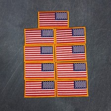 LOT OF 9 US American Flag Reverse Shoulder Patch Orange Border. MADE IN THE USA