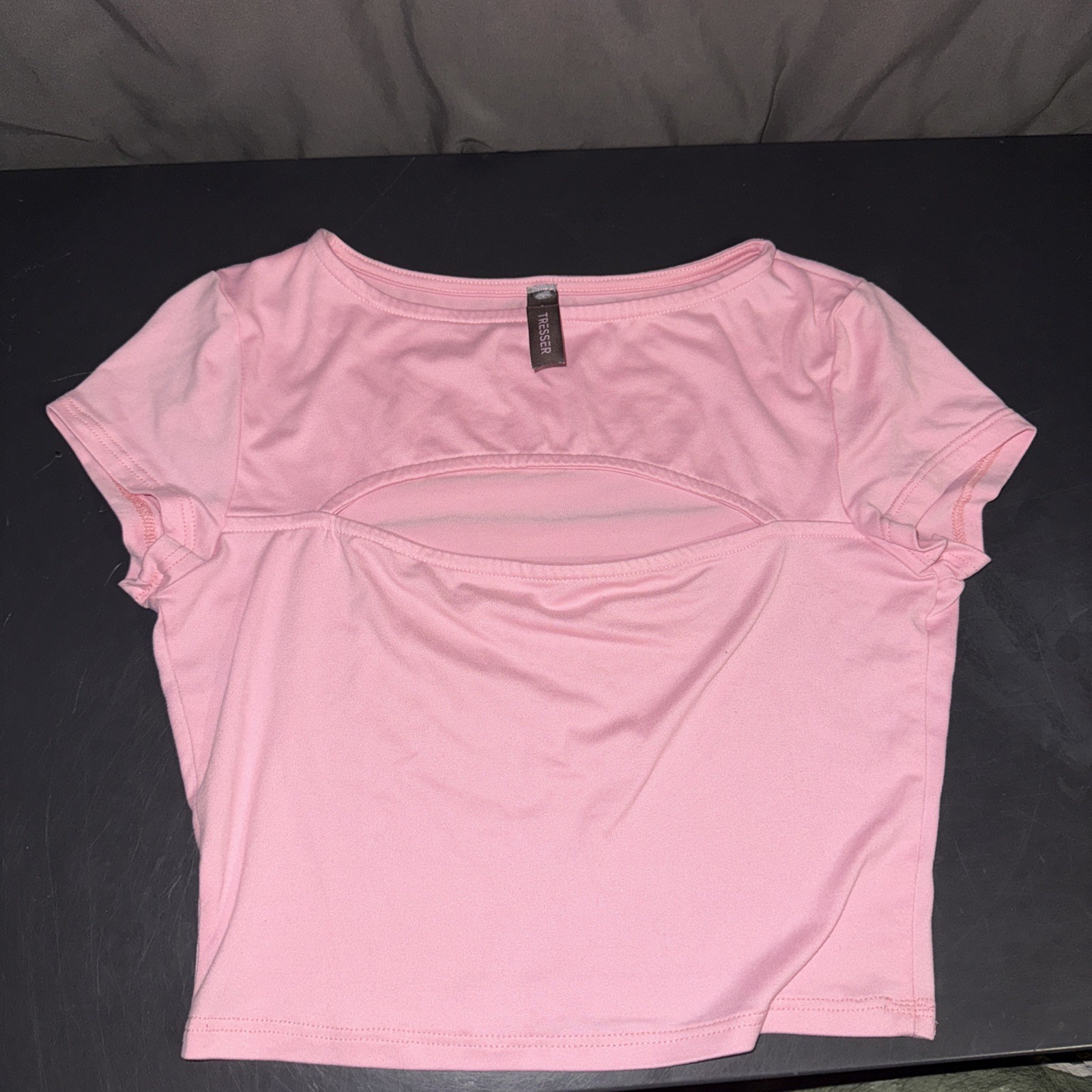 Pink Womens XS Tresser Crop Top with Keyhole Cutout Short Sleeve-image