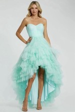 Mac Duggal 20892 Sz 6 Aqua Blue Strapless Hi Low Gown $398