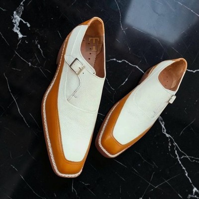 Luxury Handmade Two tone Grain Leather Monk Strap Norwegian Stitching Dress Shoe