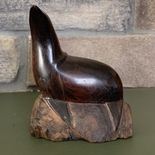 Hand Carved Wooden Seal Sculpture Vintage Sea Lion Hardwood Heavy 6.5  