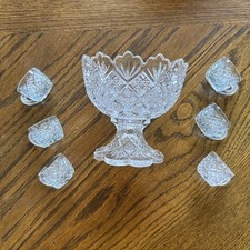 Toy Punch Bowl and set of 6 cups Westmoreland Clear EAPG 1910