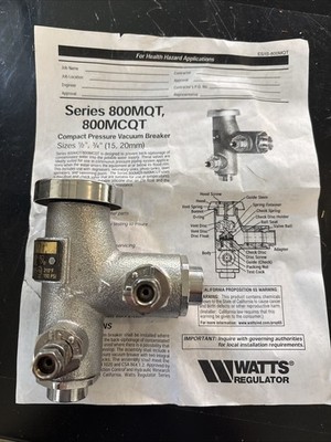 Watts Regulator 1/2 800MC QT Pressure Vacuum Breaker FNIP