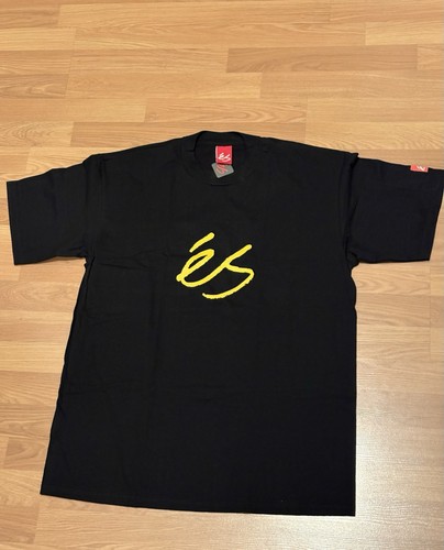 NEW eS Skateboard Skate Shirt Yellow logo vintage 100% Cotton USA Made L mens