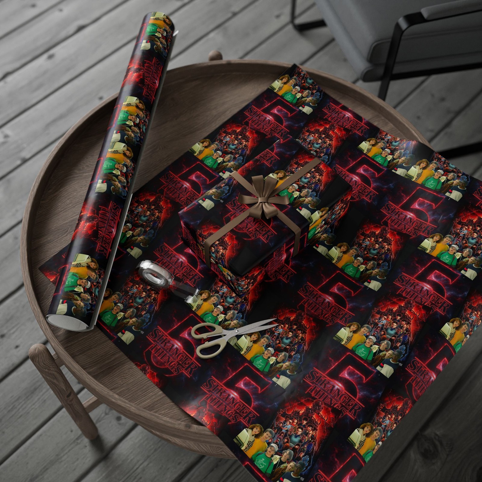 Stranger Things-Inspired '5' Collage Gift Wrap &mdash; Horror Movie Wrapping Paper