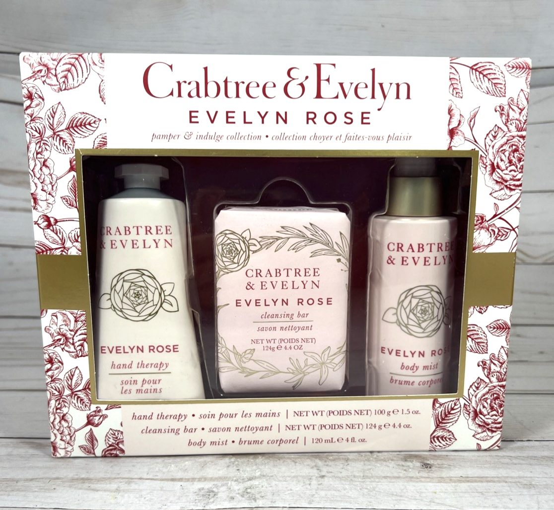 Crabtree & Evelyn Rose Gift Set Body Mist Cleansing Bar Hand