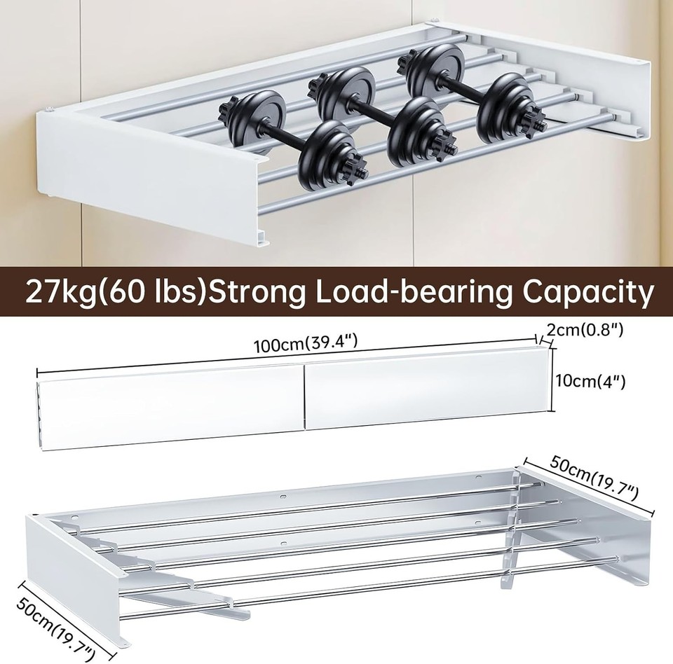 Roccar Wall Mounted Drying Rack 100cm Wide Collapsible Drying Racks for ...