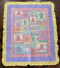 Baby Girl Blanket Handmade 40"x48" Ruffle Vip Teddy Bear Cranston Print Quilt